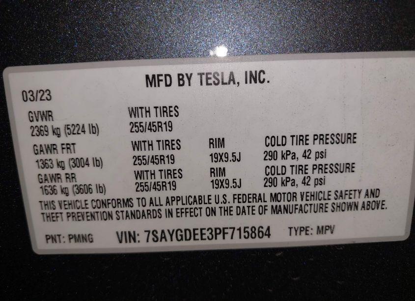 Photo 9 of 2023 Tesla Model Y AWD/LONG RANGE DUAL MOTOR ALL-WHEEL DRIVE (VIN 7SAYGDEE3PF715864)