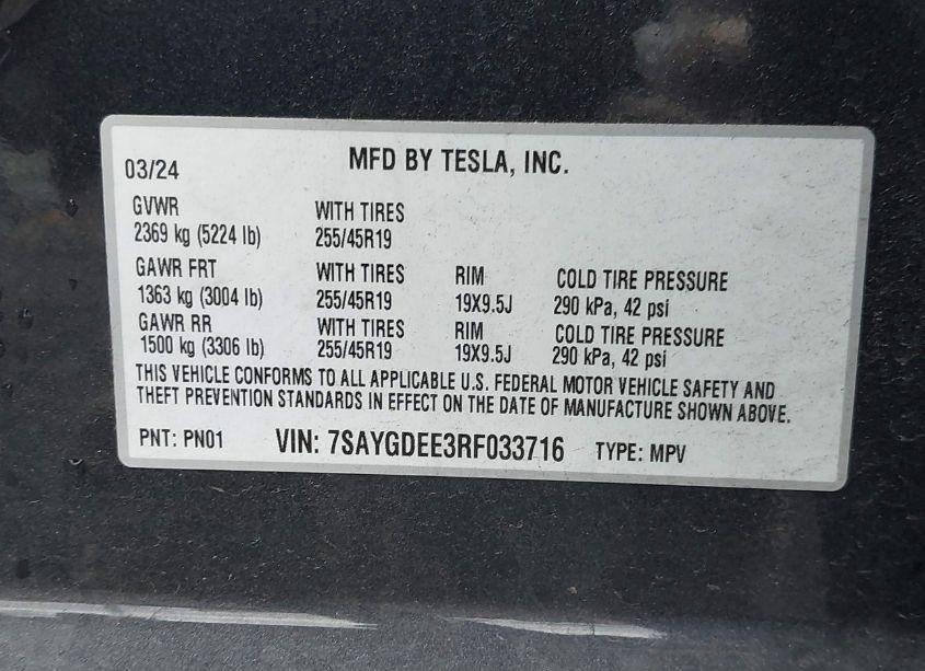 Photo 9 of 2024 Tesla Model Y LONG RANGE DUAL MOTOR ALL-WHEEL DRIVE (VIN 7SAYGDEE3RF033716)
