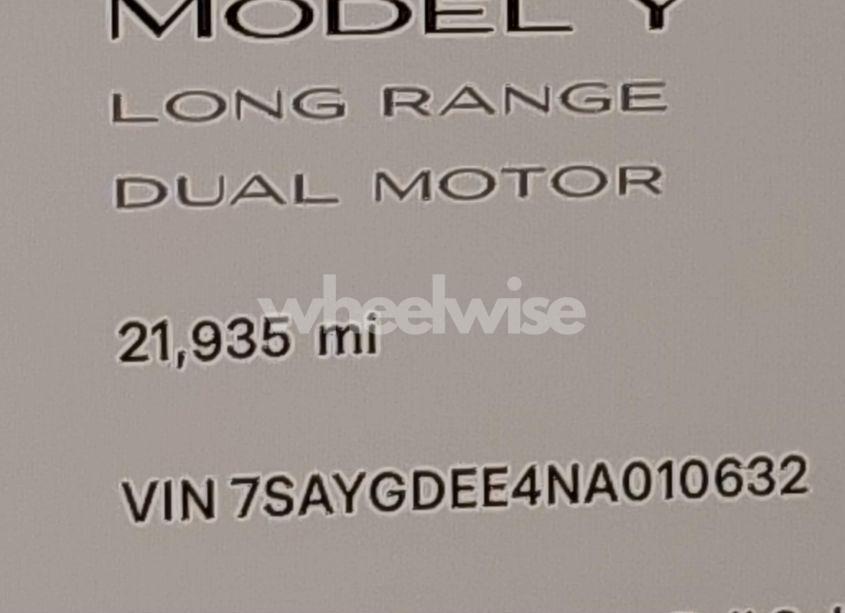 Photo 15 of 2022 Tesla Model Y LONG RANGE DUAL MOTOR ALL-WHEEL DRIVE (VIN 7SAYGDEE4NA010632)