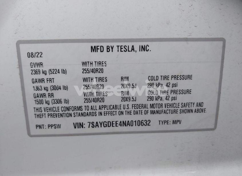 Photo 9 of 2022 Tesla Model Y LONG RANGE DUAL MOTOR ALL-WHEEL DRIVE (VIN 7SAYGDEE4NA010632)