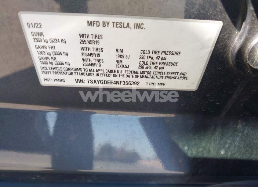 Photo 9 of 2022 Tesla Model Y LONG RANGE DUAL MOTOR ALL-WHEEL DRIVE (VIN 7SAYGDEE4NF356392)