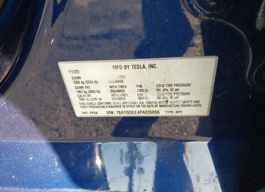 Photo 9 of 2023 Tesla Model Y AWD/LONG RANGE DUAL MOTOR ALL-WHEEL DRIVE (VIN 7SAYGDEE4PA035856)