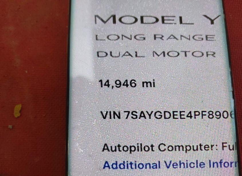 Photo 14 of 2023 Tesla Model Y AWD/LONG RANGE DUAL MOTOR ALL-WHEEL DRIVE (VIN 7SAYGDEE4PF890611)