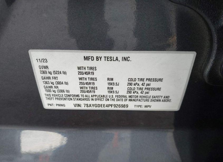 Photo 9 of 2023 Tesla Model Y AWD/LONG RANGE DUAL MOTOR ALL-WHEEL DRIVE (VIN 7SAYGDEE4PF926989)
