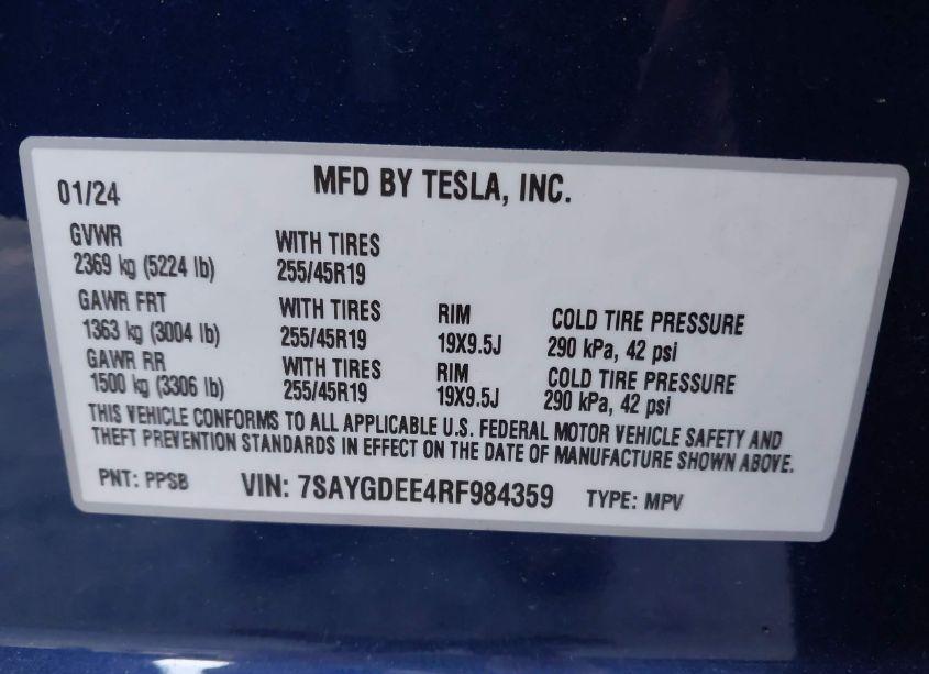 Photo 9 of 2024 Tesla Model Y LONG RANGE DUAL MOTOR ALL-WHEEL DRIVE (VIN 7SAYGDEE4RF984359)