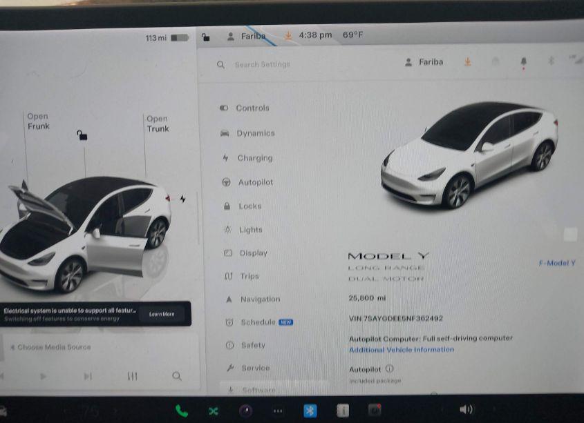 Photo 7 of 2022 Tesla Model Y LONG RANGE DUAL MOTOR ALL-WHEEL DRIVE (VIN 7SAYGDEE5NF362492)