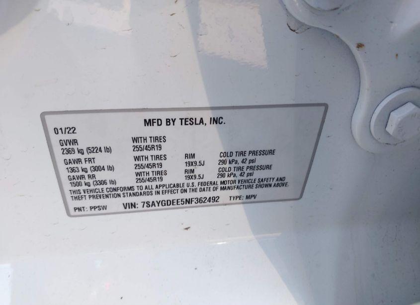Photo 9 of 2022 Tesla Model Y LONG RANGE DUAL MOTOR ALL-WHEEL DRIVE (VIN 7SAYGDEE5NF362492)