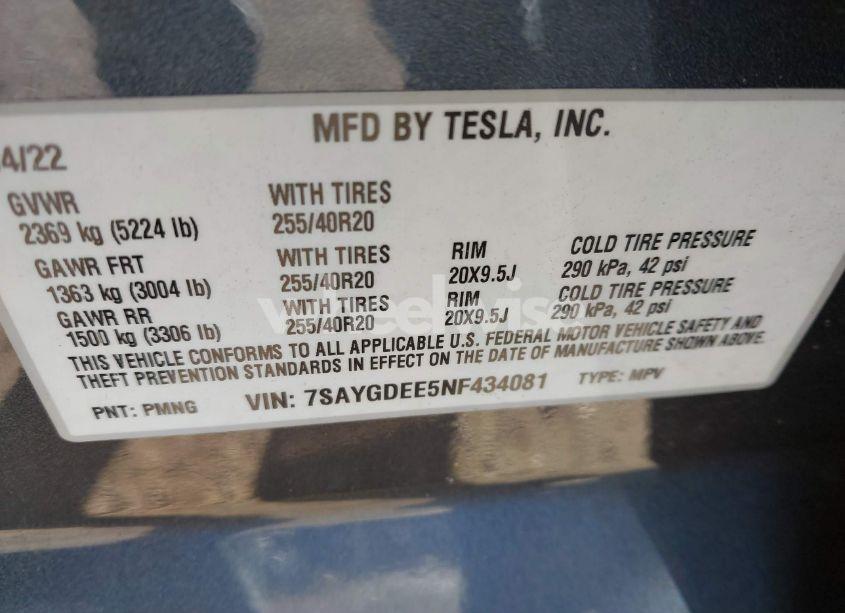 Photo 9 of 2022 Tesla Model Y LONG RANGE DUAL MOTOR ALL-WHEEL DRIVE (VIN 7SAYGDEE5NF434081)