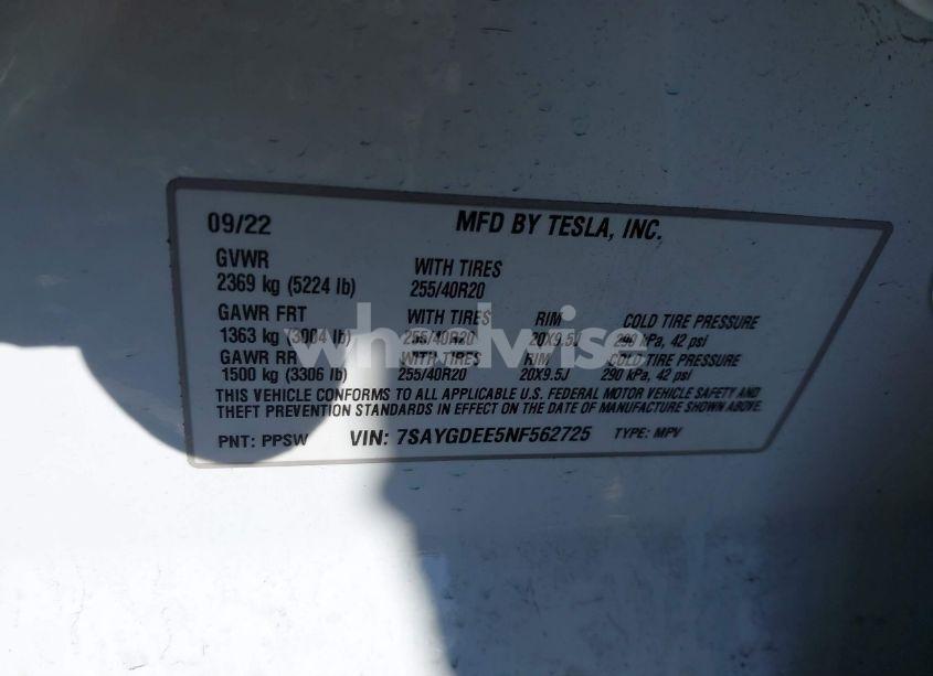 Photo 9 of 2022 Tesla Model Y LONG RANGE DUAL MOTOR ALL-WHEEL DRIVE (VIN 7SAYGDEE5NF562725)