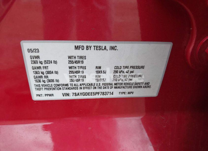 Photo 9 of 2023 Tesla Model Y AWD/LONG RANGE DUAL MOTOR ALL-WHEEL DRIVE (VIN 7SAYGDEE5PF783714)