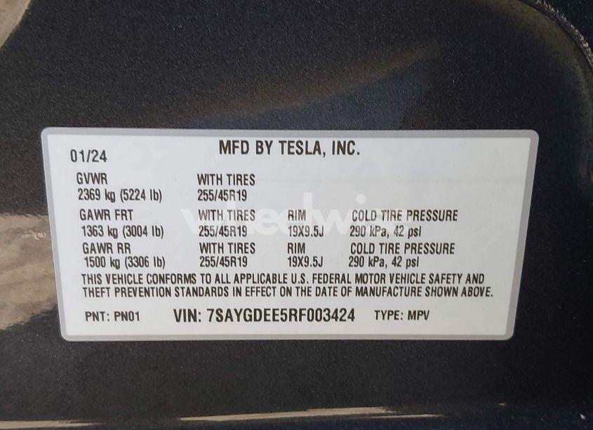 Photo 9 of 2024 Tesla Model Y LONG RANGE DUAL MOTOR ALL-WHEEL DRIVE (VIN 7SAYGDEE5RF003424)