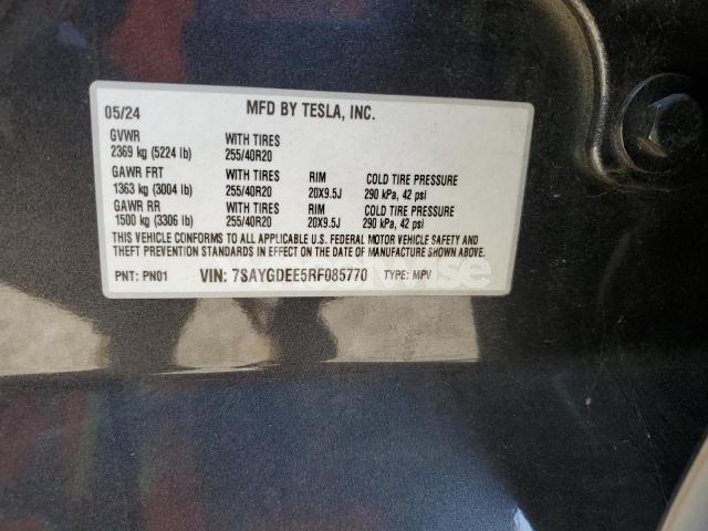Photo 8 of 2024 TESLA MODEL Y (VIN 7SAYGDEE5RF085770)