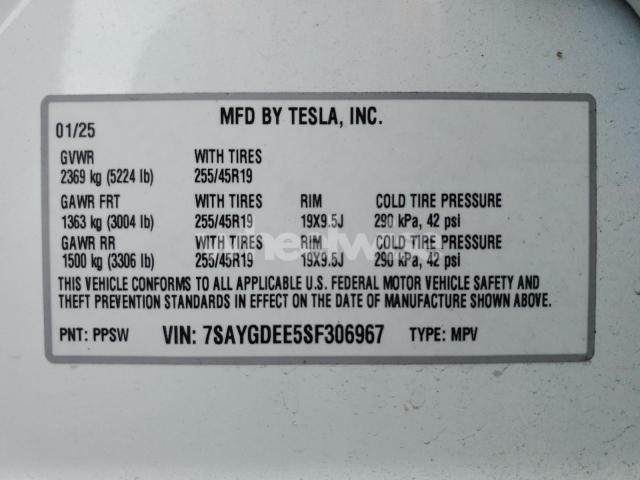Photo 5 of 2025 TESLA MODEL Y (VIN 7SAYGDEE5SF306967)
