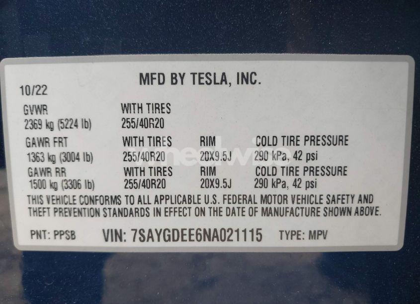 Photo 9 of 2022 Tesla Model Y LONG RANGE DUAL MOTOR ALL-WHEEL DRIVE (VIN 7SAYGDEE6NA021115)