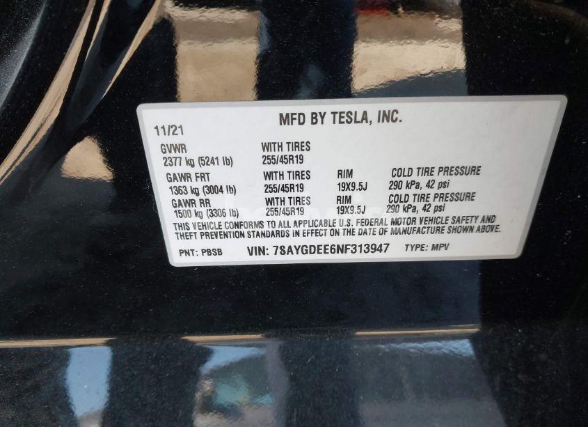 Photo 9 of 2022 Tesla Model Y LONG RANGE DUAL MOTOR ALL-WHEEL DRIVE (VIN 7SAYGDEE6NF313947)