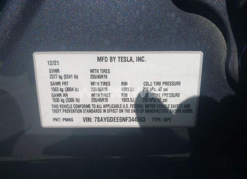 Photo 9 of 2022 Tesla Model Y LONG RANGE DUAL MOTOR ALL-WHEEL DRIVE (VIN 7SAYGDEE6NF344583)