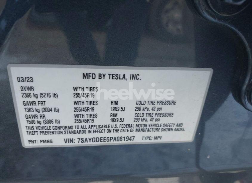 Photo 9 of 2023 Tesla Model Y AWD/LONG RANGE DUAL MOTOR ALL-WHEEL DRIVE (VIN 7SAYGDEE6PA081947)