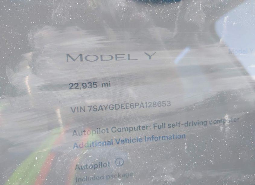 Photo 14 of 2023 Tesla Model Y AWD/LONG RANGE DUAL MOTOR ALL-WHEEL DRIVE (VIN 7SAYGDEE6PA128653)