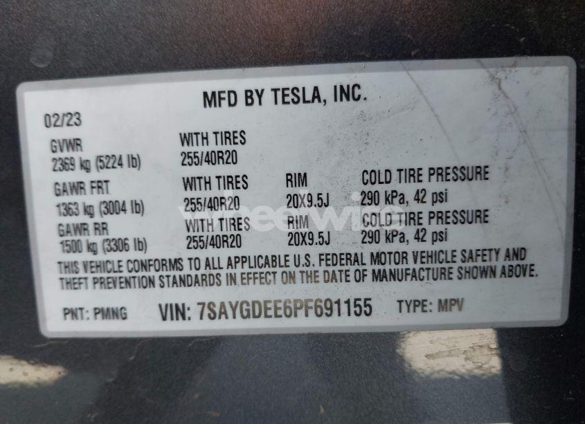 Photo 9 of 2023 Tesla Model Y AWD/LONG RANGE DUAL MOTOR ALL-WHEEL DRIVE (VIN 7SAYGDEE6PF691155)