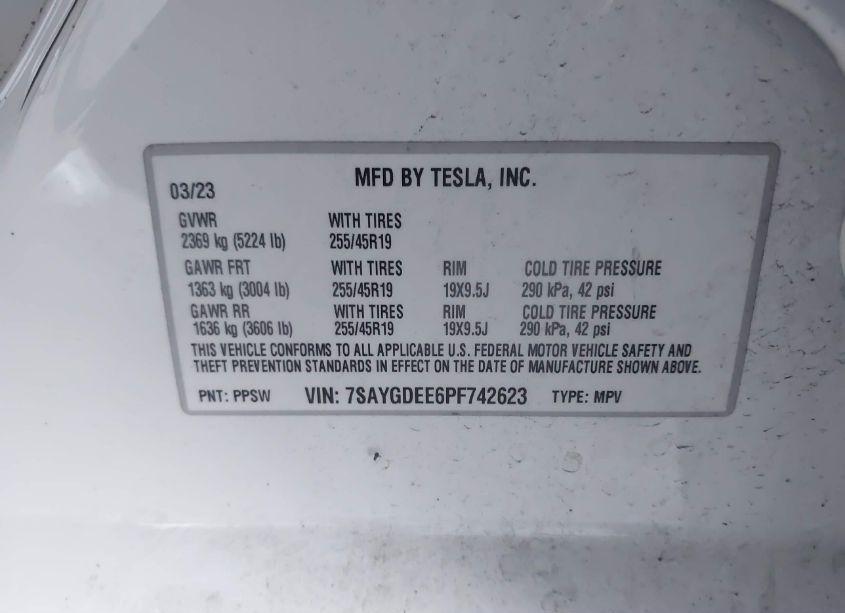Photo 9 of 2023 Tesla Model Y AWD/LONG RANGE DUAL MOTOR ALL-WHEEL DRIVE (VIN 7SAYGDEE6PF742623)