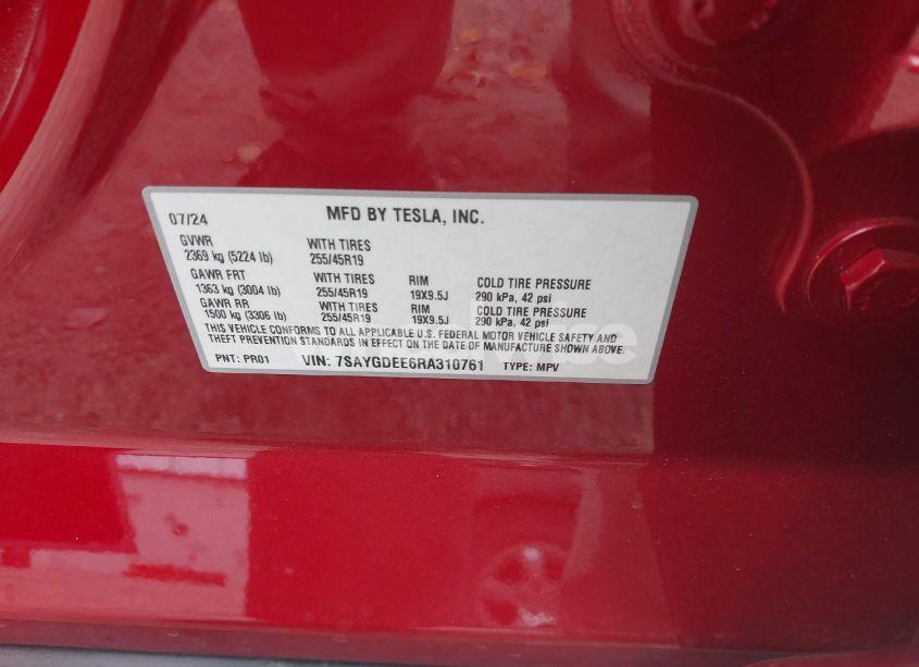 Photo 9 of 2024 Tesla Model Y LONG RANGE DUAL MOTOR ALL-WHEEL DRIVE (VIN 7SAYGDEE6RA310761)