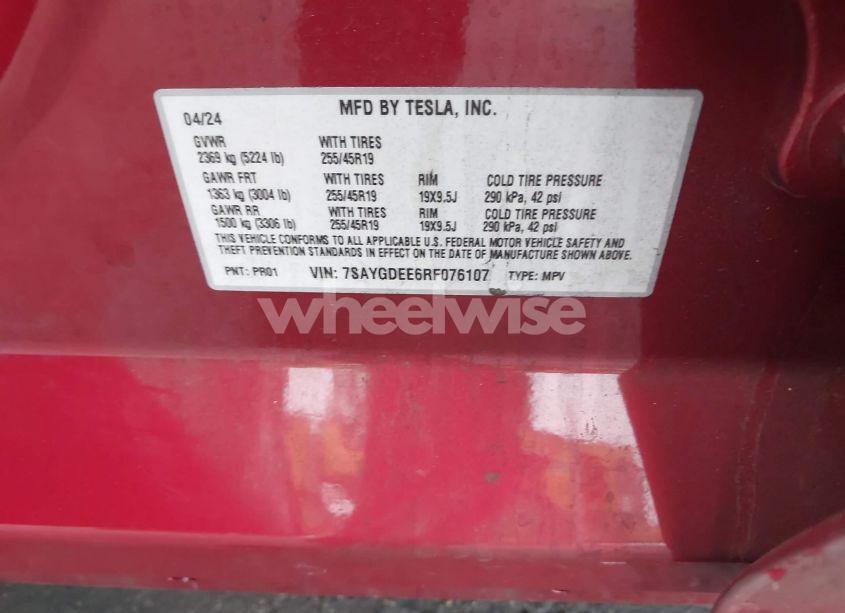 Photo 9 of 2024 Tesla Model Y LONG RANGE DUAL MOTOR ALL-WHEEL DRIVE (VIN 7SAYGDEE6RF076107)