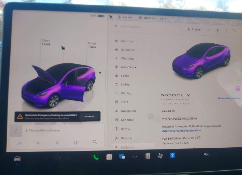 Photo 7 of 2022 Tesla Model Y LONG RANGE DUAL MOTOR ALL-WHEEL DRIVE (VIN 7SAYGDEE7NA008549)