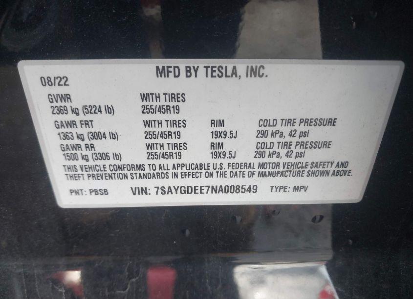 Photo 9 of 2022 Tesla Model Y LONG RANGE DUAL MOTOR ALL-WHEEL DRIVE (VIN 7SAYGDEE7NA008549)
