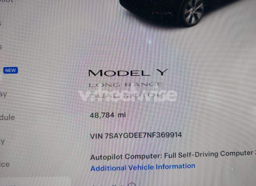 Photo 7 of 2022 Tesla Model Y LONG RANGE DUAL MOTOR ALL-WHEEL DRIVE (VIN 7SAYGDEE7NF369914)