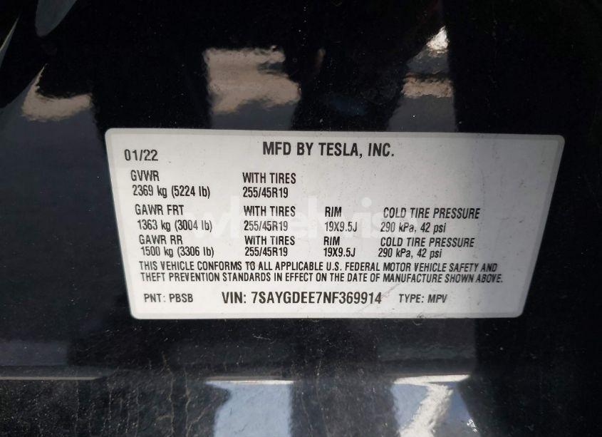 Photo 9 of 2022 Tesla Model Y LONG RANGE DUAL MOTOR ALL-WHEEL DRIVE (VIN 7SAYGDEE7NF369914)