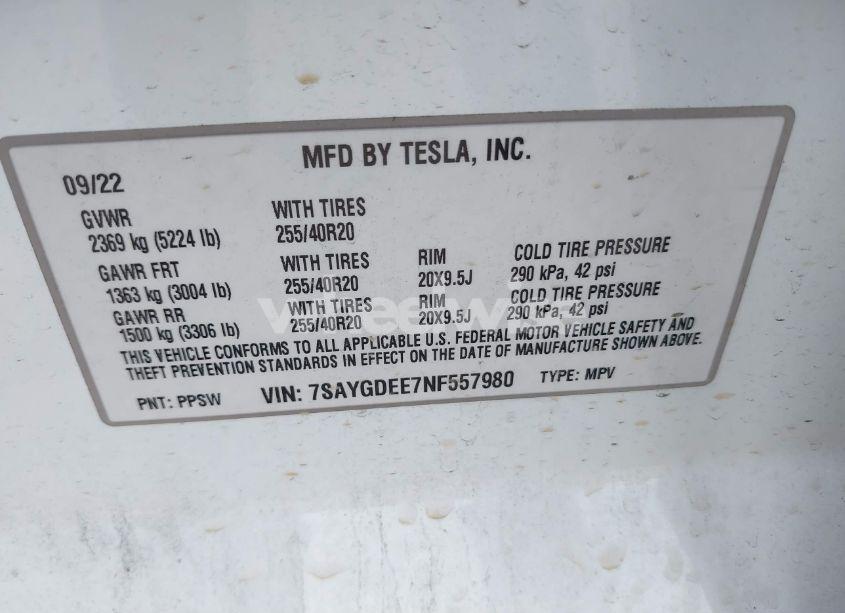 Photo 9 of 2022 Tesla Model Y LONG RANGE DUAL MOTOR ALL-WHEEL DRIVE (VIN 7SAYGDEE7NF557980)