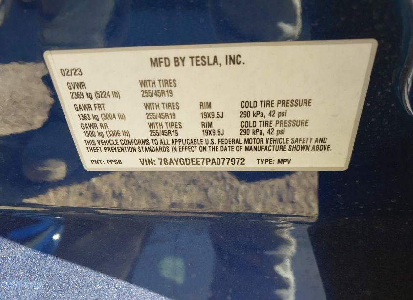 Photo 9 of 2023 Tesla Model Y AWD/LONG RANGE DUAL MOTOR ALL-WHEEL DRIVE (VIN 7SAYGDEE7PA077972)