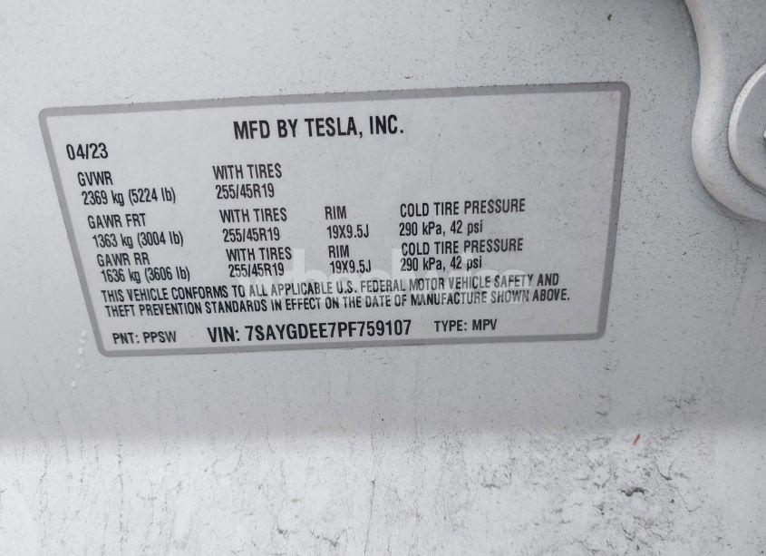 Photo 9 of 2023 Tesla Model Y AWD/LONG RANGE DUAL MOTOR ALL-WHEEL DRIVE (VIN 7SAYGDEE7PF759107)