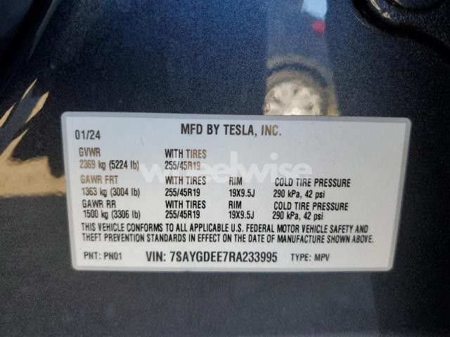 Photo 7 of 2024 TESLA MODEL Y (VIN 7SAYGDEE7RA233995)