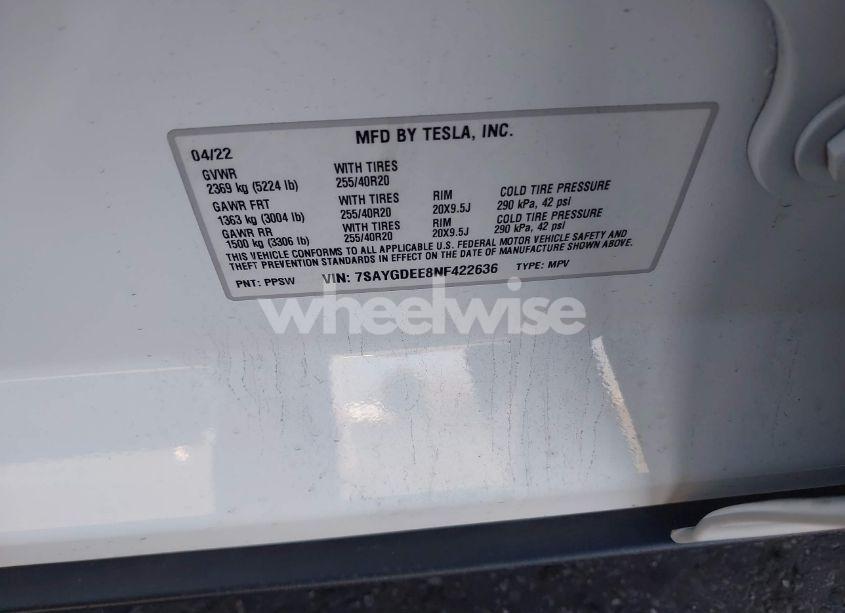 Photo 9 of 2022 Tesla Model Y LONG RANGE DUAL MOTOR ALL-WHEEL DRIVE (VIN 7SAYGDEE8NF422636)