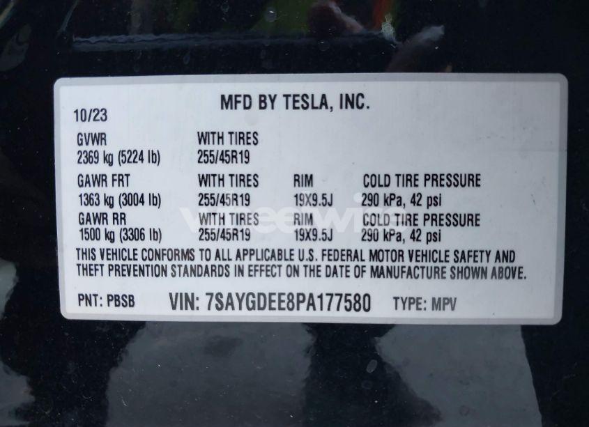 Photo 9 of 2023 Tesla Model Y AWD/LONG RANGE DUAL MOTOR ALL-WHEEL DRIVE (VIN 7SAYGDEE8PA177580)