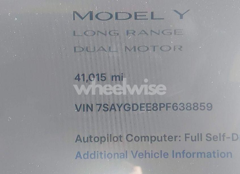 Photo 15 of 2023 Tesla Model Y AWD/LONG RANGE DUAL MOTOR ALL-WHEEL DRIVE (VIN 7SAYGDEE8PF638859)