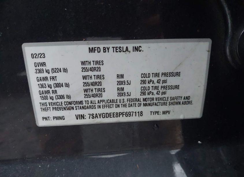 Photo 9 of 2023 Tesla Model Y AWD/LONG RANGE DUAL MOTOR ALL-WHEEL DRIVE (VIN 7SAYGDEE8PF697118)