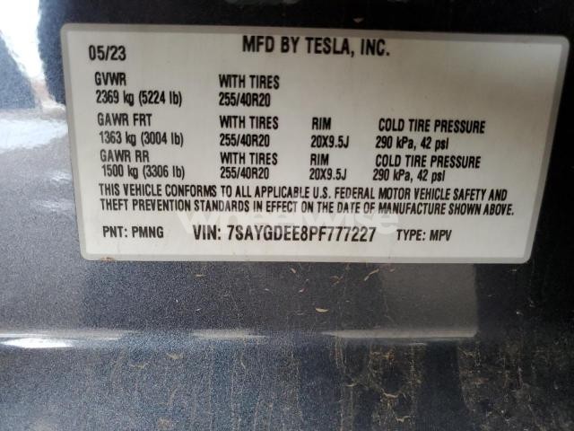 Photo 3 of 2023 TESLA MODEL Y (VIN 7SAYGDEE8PF777227)