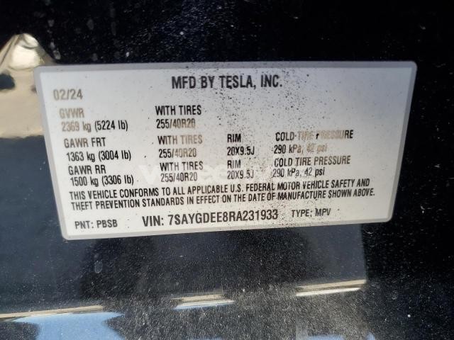 Photo 6 of 2024 TESLA MODEL Y (VIN 7SAYGDEE8RA231933)