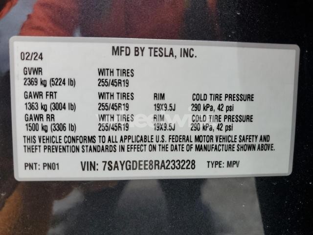 Photo 8 of 2024 TESLA MODEL Y (VIN 7SAYGDEE8RA233228)