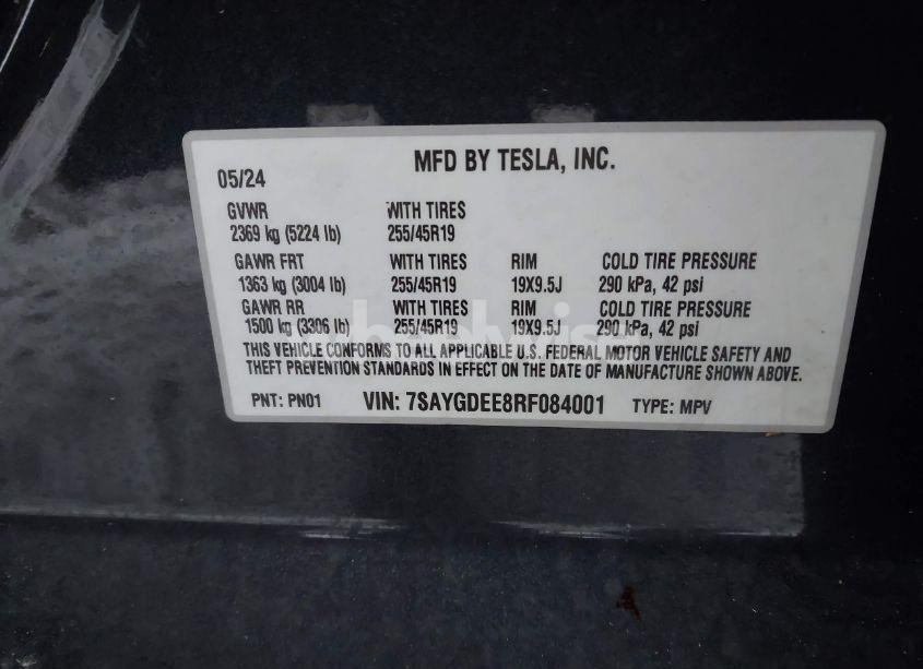 Photo 9 of 2024 Tesla Model Y LONG RANGE DUAL MOTOR ALL-WHEEL DRIVE (VIN 7SAYGDEE8RF084001)