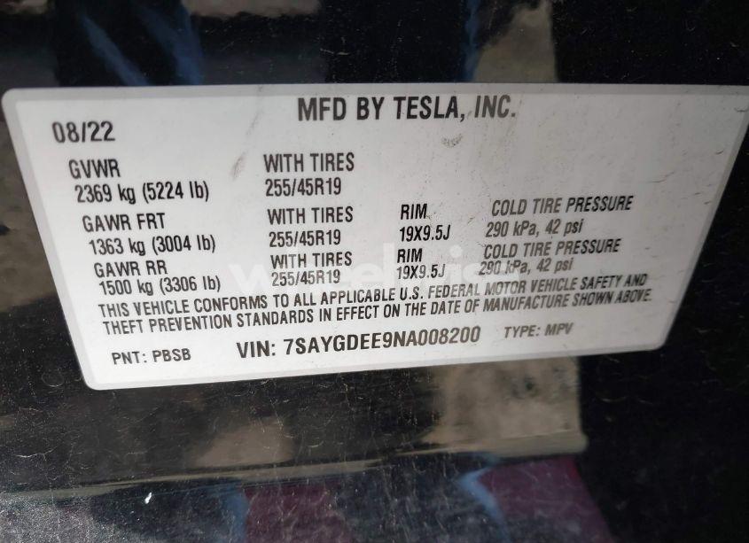 Photo 8 of 2022 Tesla Model Y LONG RANGE DUAL MOTOR ALL-WHEEL DRIVE (VIN 7SAYGDEE9NA008200)