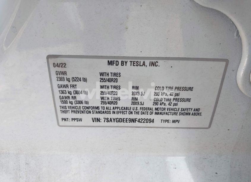 Photo 9 of 2022 Tesla Model Y LONG RANGE DUAL MOTOR ALL-WHEEL DRIVE (VIN 7SAYGDEE9NF422094)