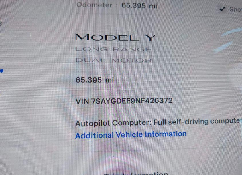 Photo 15 of 2022 Tesla Model Y LONG RANGE DUAL MOTOR ALL-WHEEL DRIVE (VIN 7SAYGDEE9NF426372)