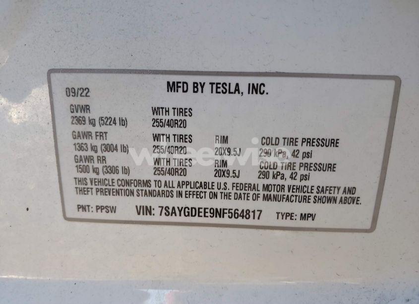 Photo 9 of 2022 Tesla Model Y LONG RANGE DUAL MOTOR ALL-WHEEL DRIVE (VIN 7SAYGDEE9NF564817)