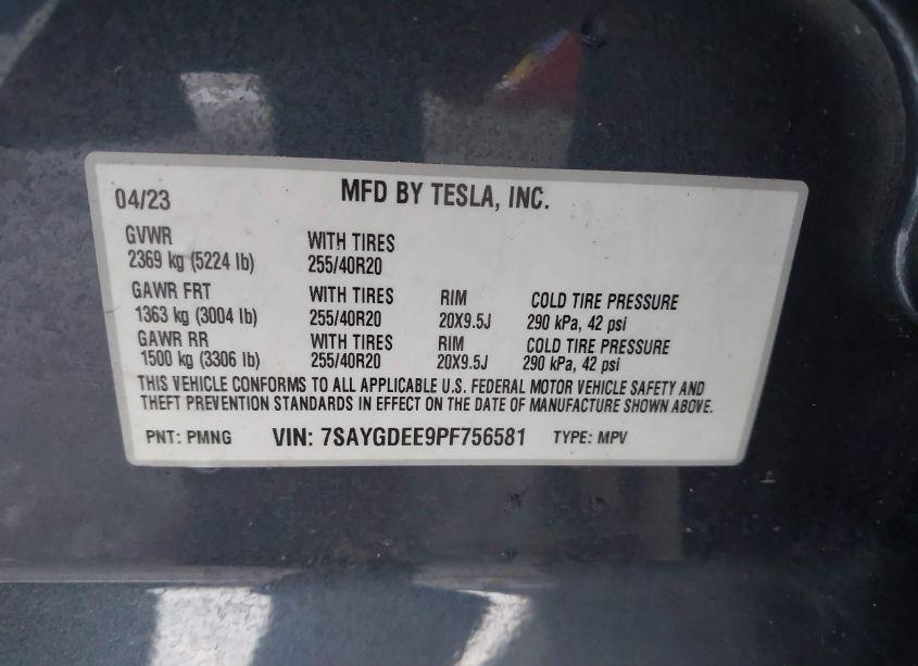 Photo 9 of 2023 Tesla Model Y AWD/LONG RANGE DUAL MOTOR ALL-WHEEL DRIVE (VIN 7SAYGDEE9PF756581)