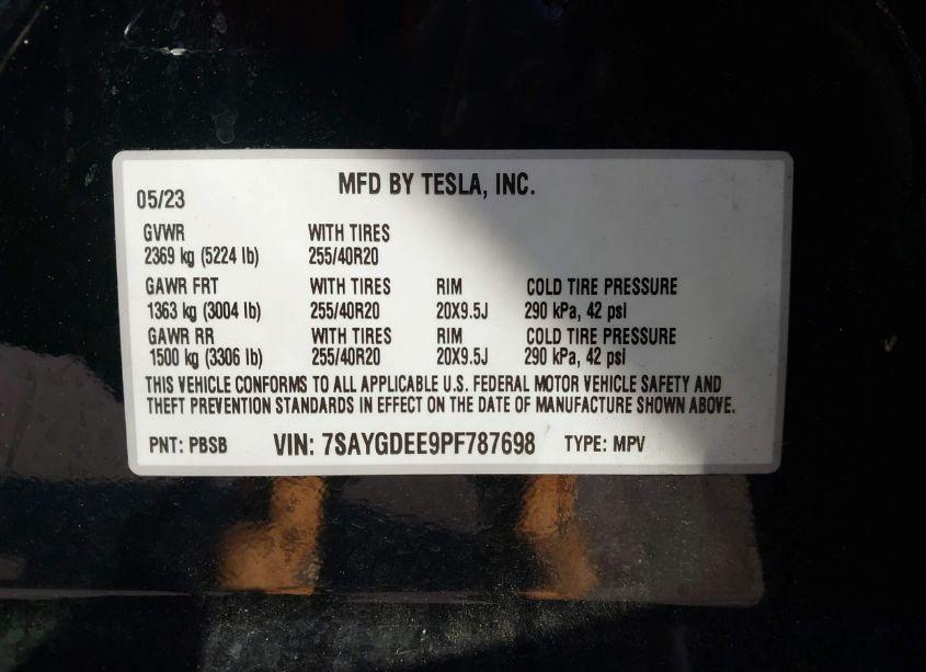 Photo 9 of 2023 Tesla Model Y AWD/LONG RANGE DUAL MOTOR ALL-WHEEL DRIVE (VIN 7SAYGDEE9PF787698)