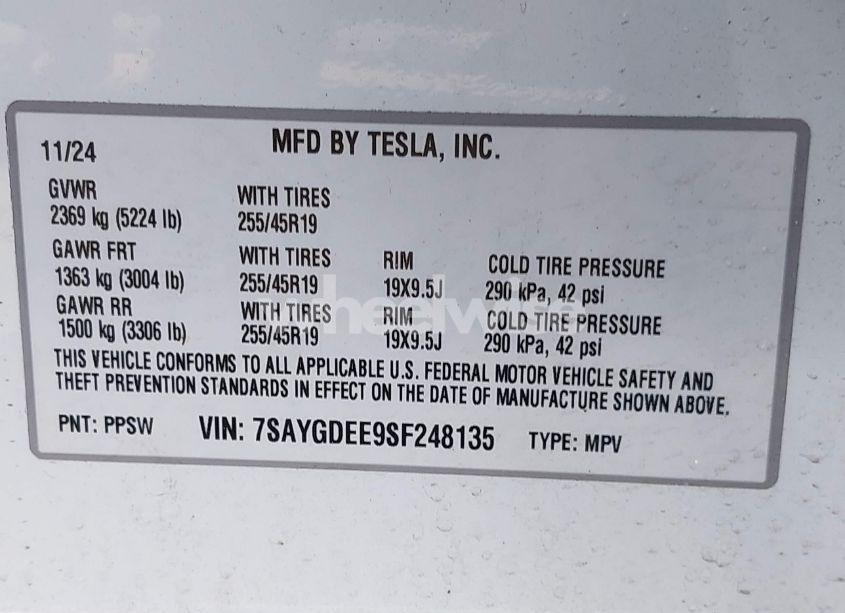Photo 9 of 2025 Tesla Model Y LONG RANGE DUAL MOTOR ALL-WHEEL DRIVE (VIN 7SAYGDEE9SF248135)