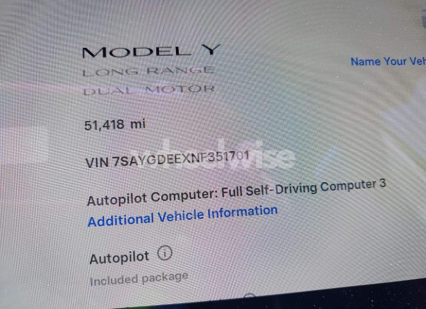 Photo 15 of 2022 Tesla Model Y LONG RANGE DUAL MOTOR ALL-WHEEL DRIVE (VIN 7SAYGDEEXNF351701)
